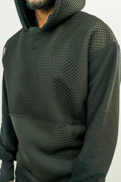 Hanorac negru cu gluga cu plasa si maneci cu deget (se poate purta cu sau fara plasa pe fata)