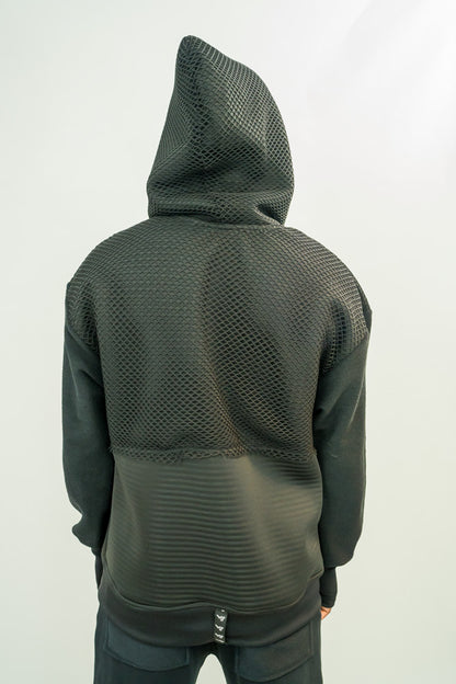 Hanorac negru cu gluga cu plasa si maneci cu deget (se poate purta cu sau fara plasa pe fata)