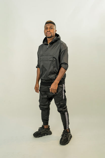Pantaloni in combinatie de fas negru si gri
