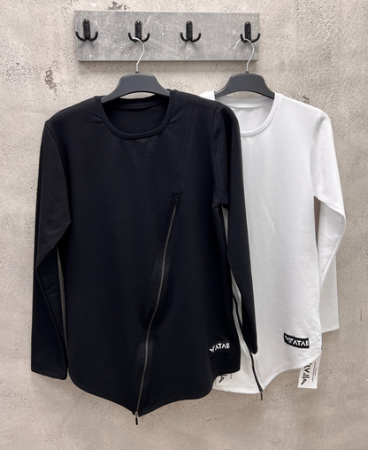 Bluza alba cu fermoar diagonal