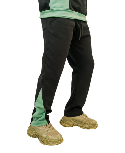 Pantaloni negri cu detaliu verde menta