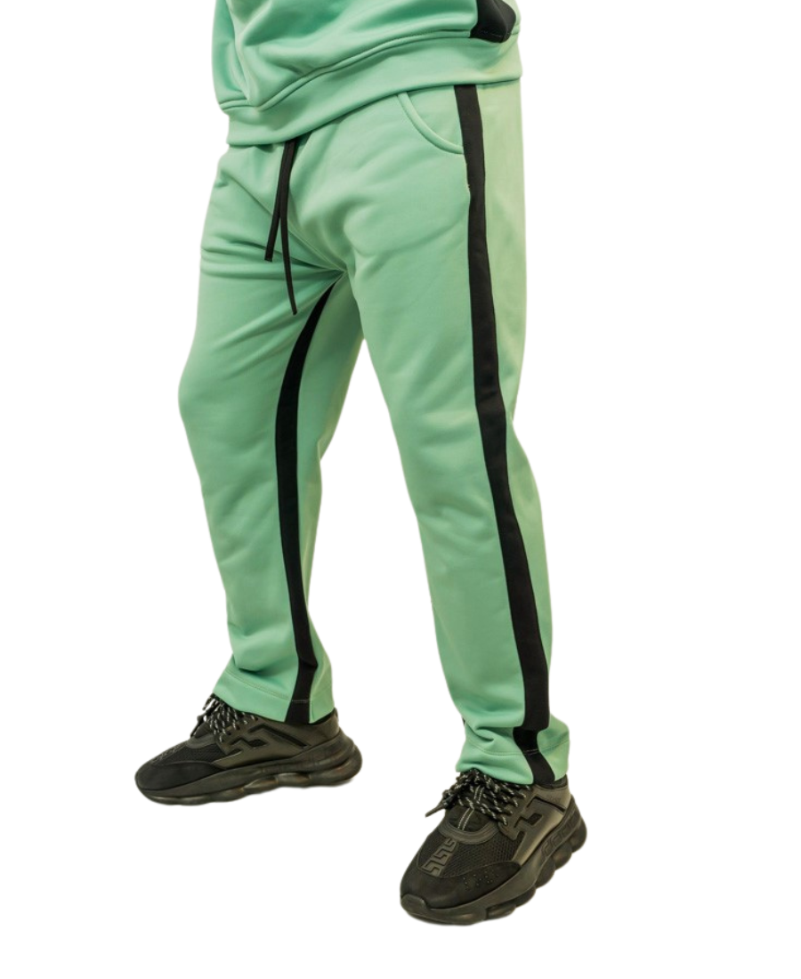 Pantaloni verde menta cu dungi negre