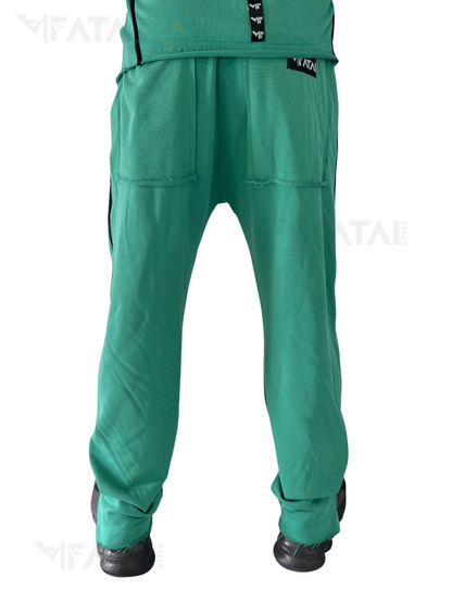 Pantaloni verzi cu aplicatii negre
