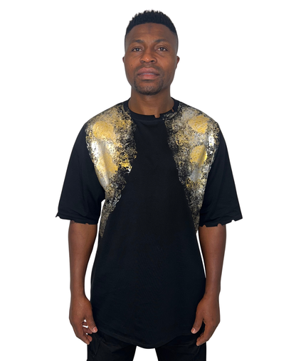 Tricou negru vopsit manual