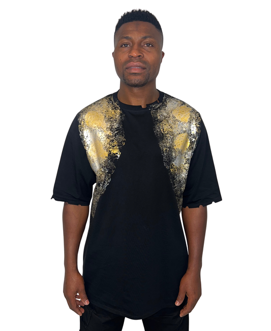 Tricou negru vopsit manual