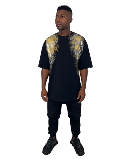 Tricou negru vopsit manual