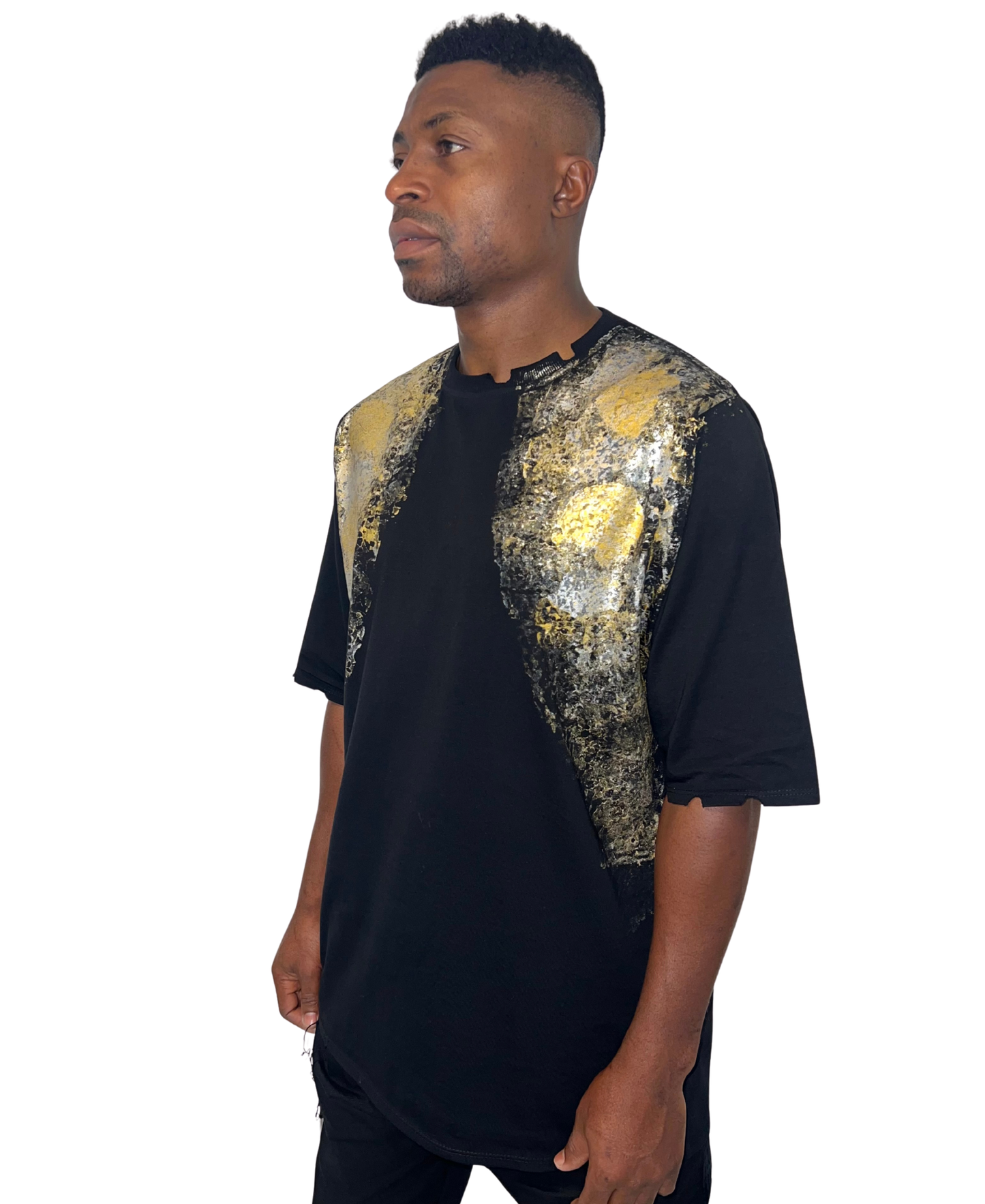 Tricou negru vopsit manual