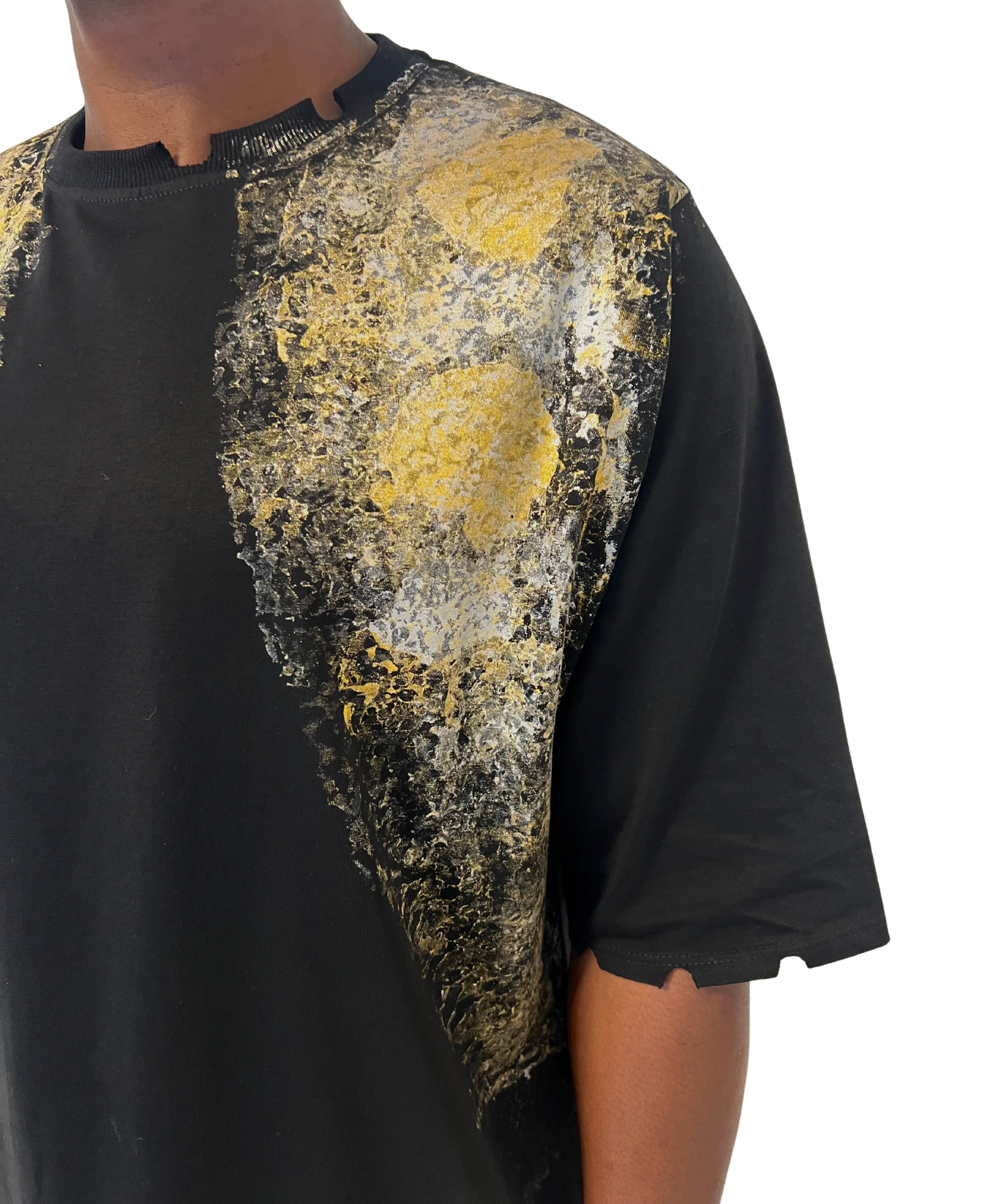 Tricou negru vopsit manual