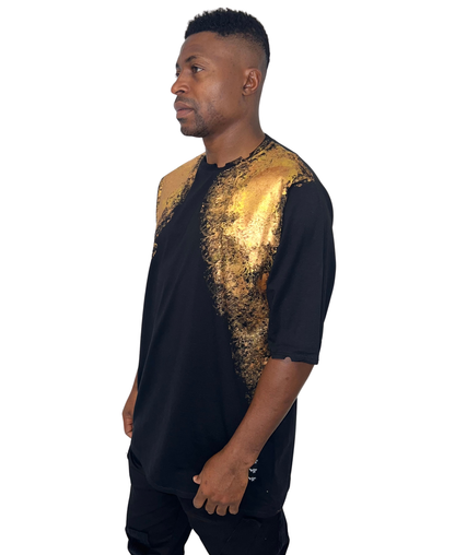 Tricou negru vopsit manual