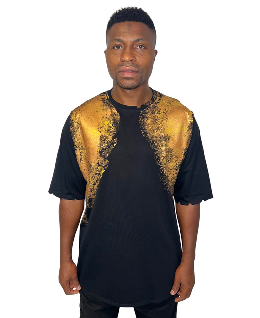 Tricou negru vopsit manual