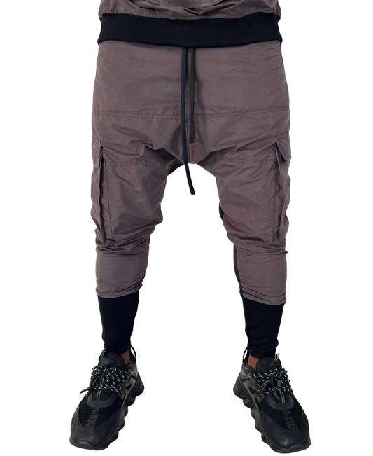 Pantaloni in combinatie negru cu fas catifelat cafeniu