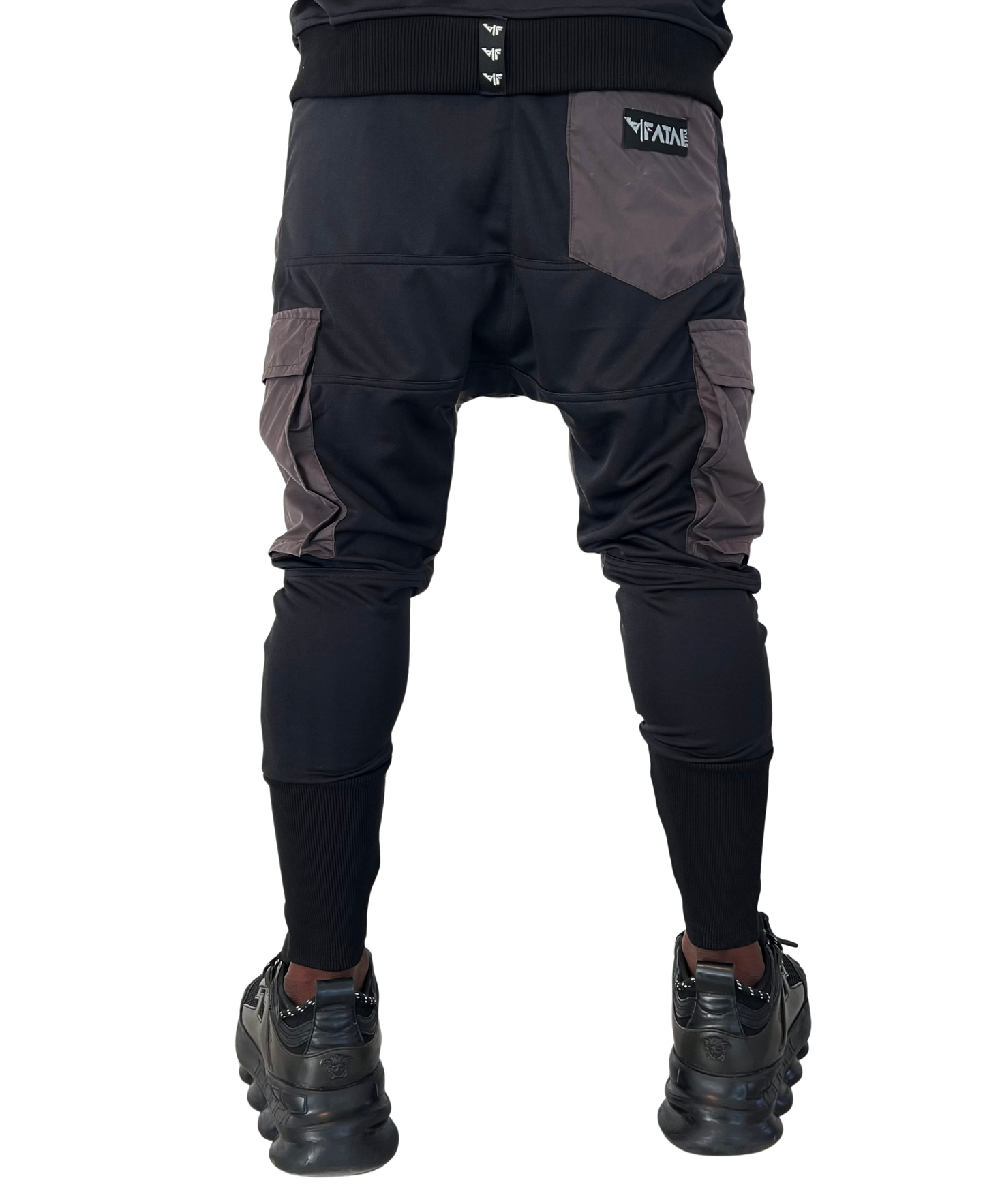 Pantaloni in combinatie negru cu fas catifelat cafeniu