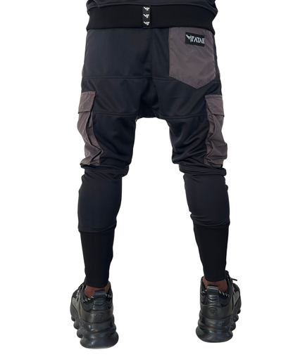 Pantaloni in combinatie negru cu fas catifelat cafeniu