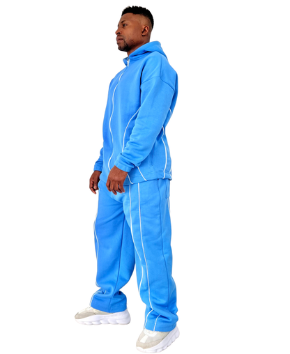 Pantaloni bleu cu detalii albe