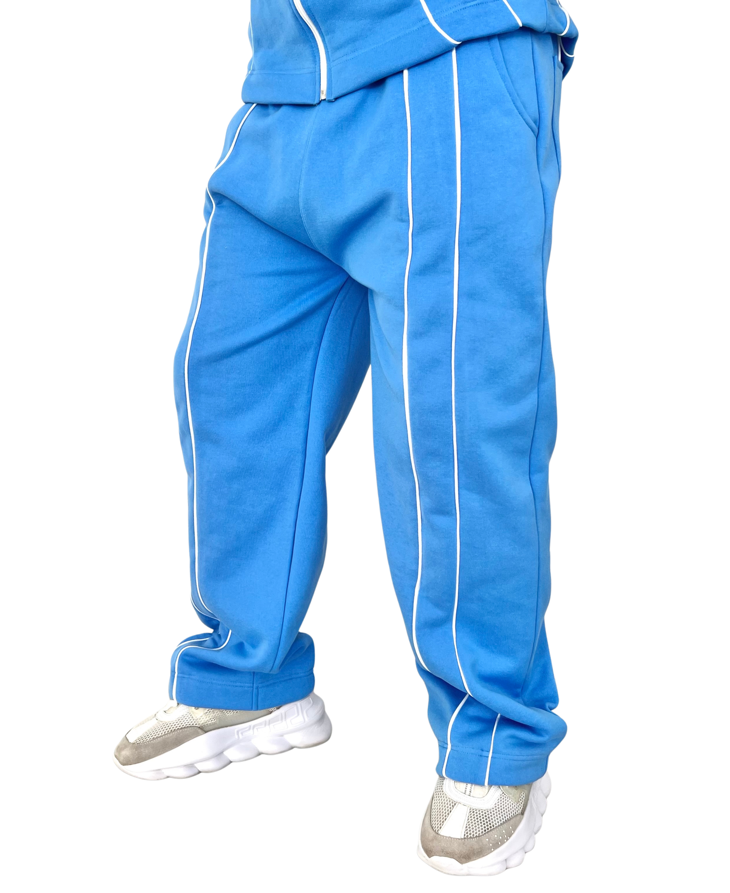 Pantaloni bleu cu detalii albe