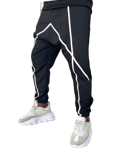 Pantaloni negri cu dungute albe aplicate