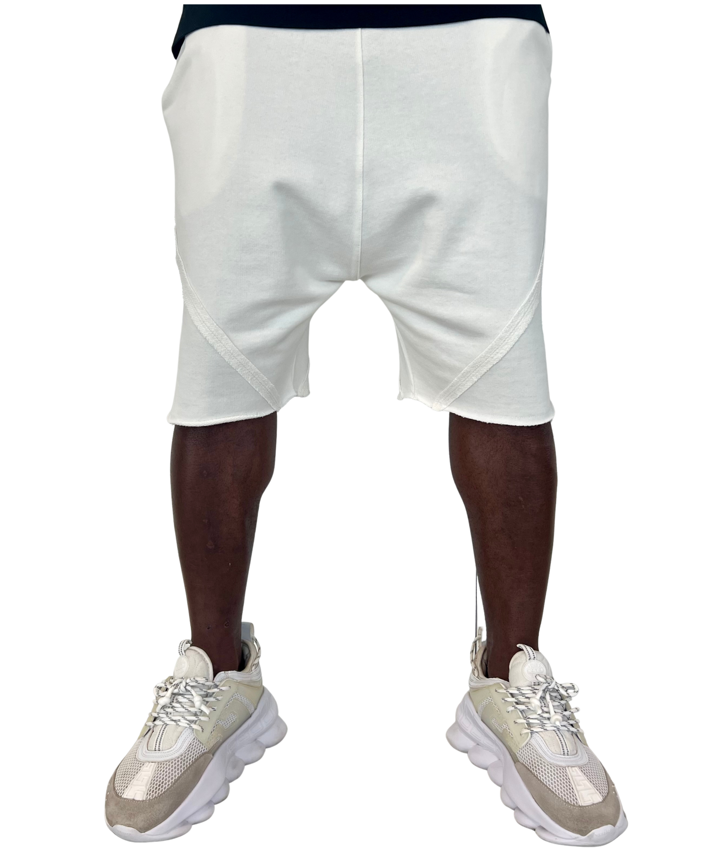 Pantaloni albi cu diverse cusaturi de design