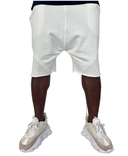 Pantaloni albi cu diverse cusaturi de design