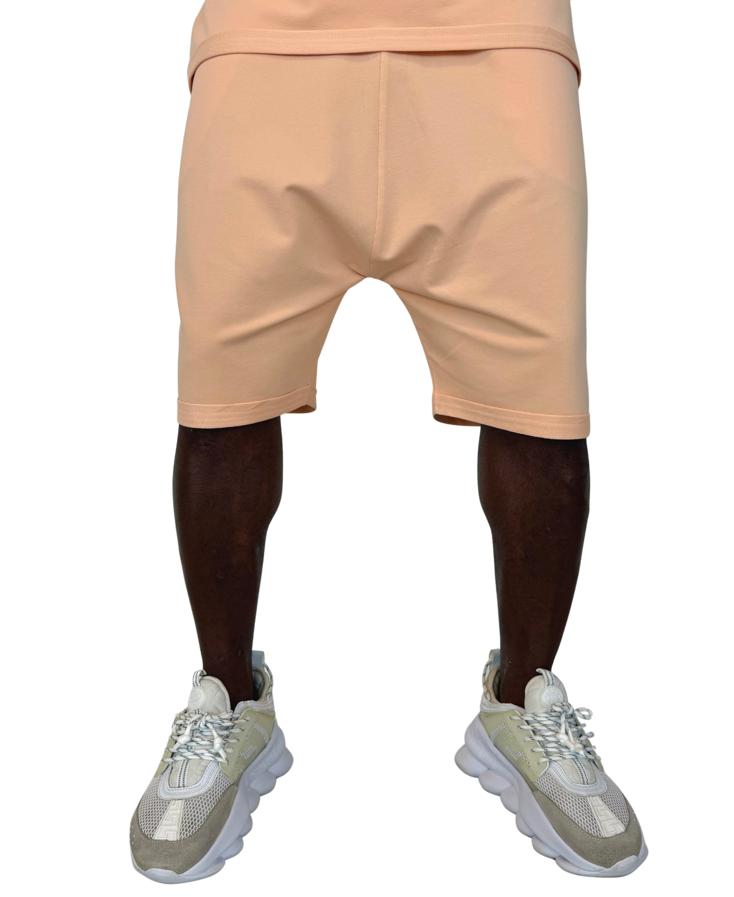 Pantaloni scurti cu diverse cusaturi in nuanta somon