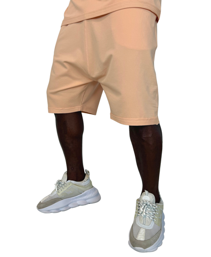 Pantaloni scurti cu diverse cusaturi in nuanta somon