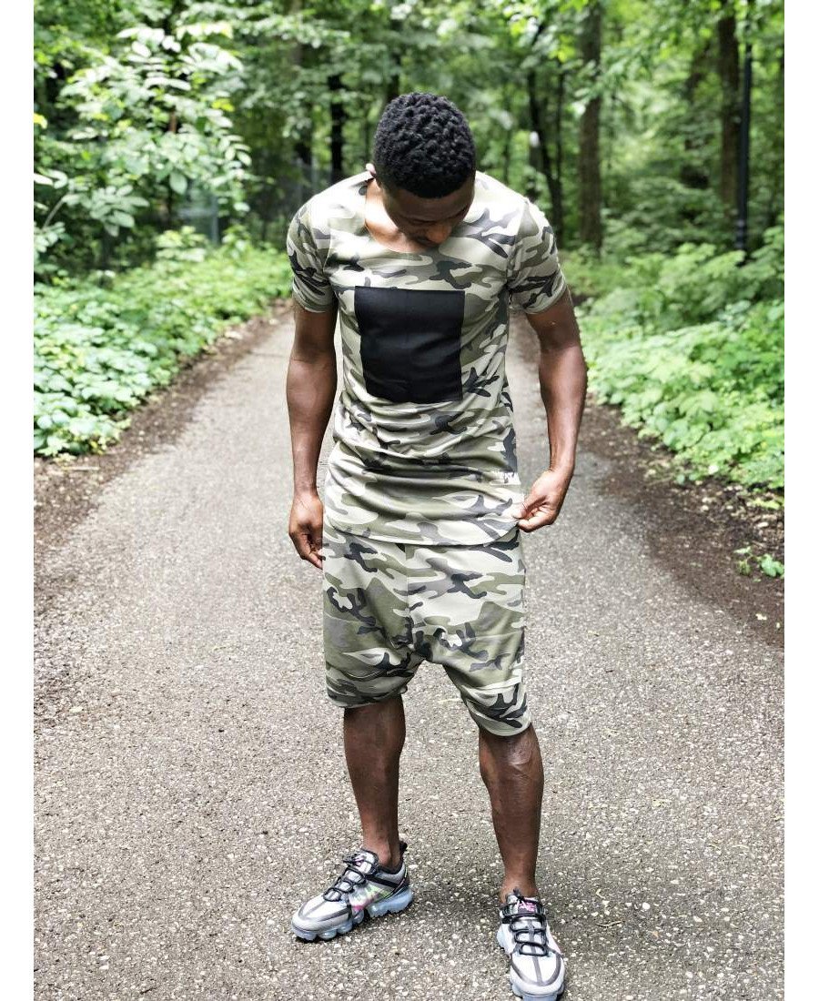 (SET) Tracksuit ''Short Camo with black design'' (t-shirt+trousers) - Fatai Style