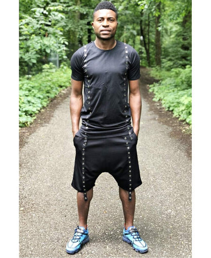 (SET) Tracksuit ''Black with double metal accesories'' (t-shirt+trousers) - Fatai Style