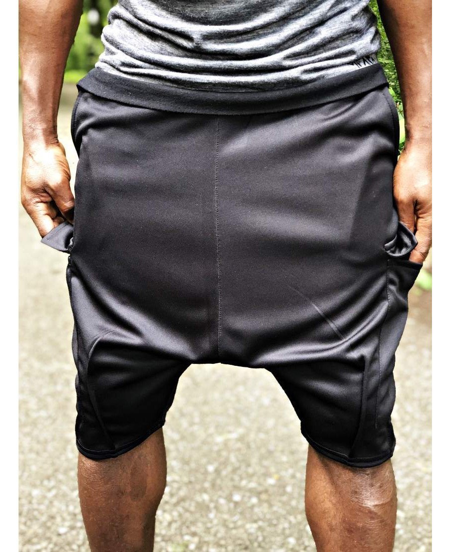 Black short trousers with outside sewing - Fatai Style