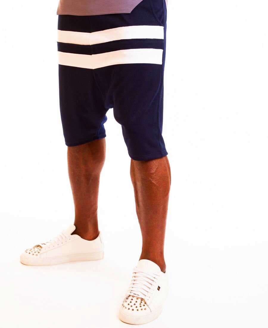 Bleumarin short trousers with white horizontal lines - Fatai Style