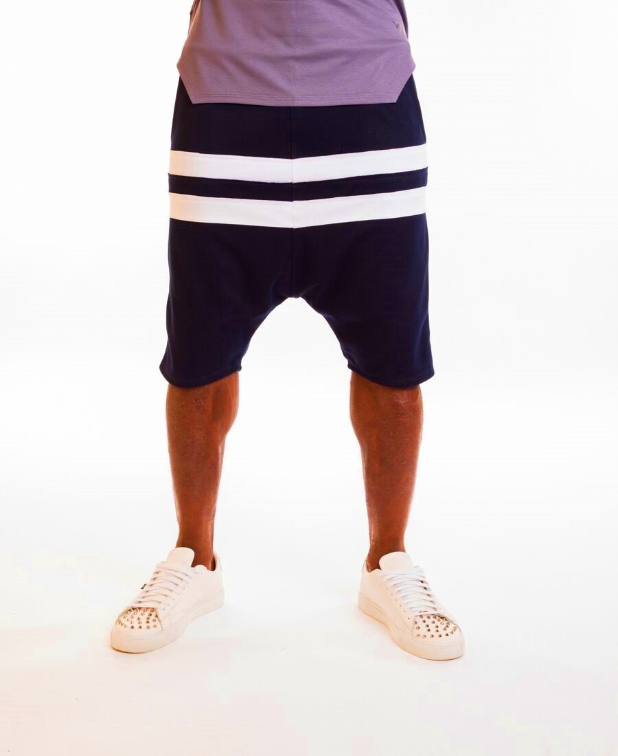 Bleumarin short trousers with white horizontal lines - Fatai Style