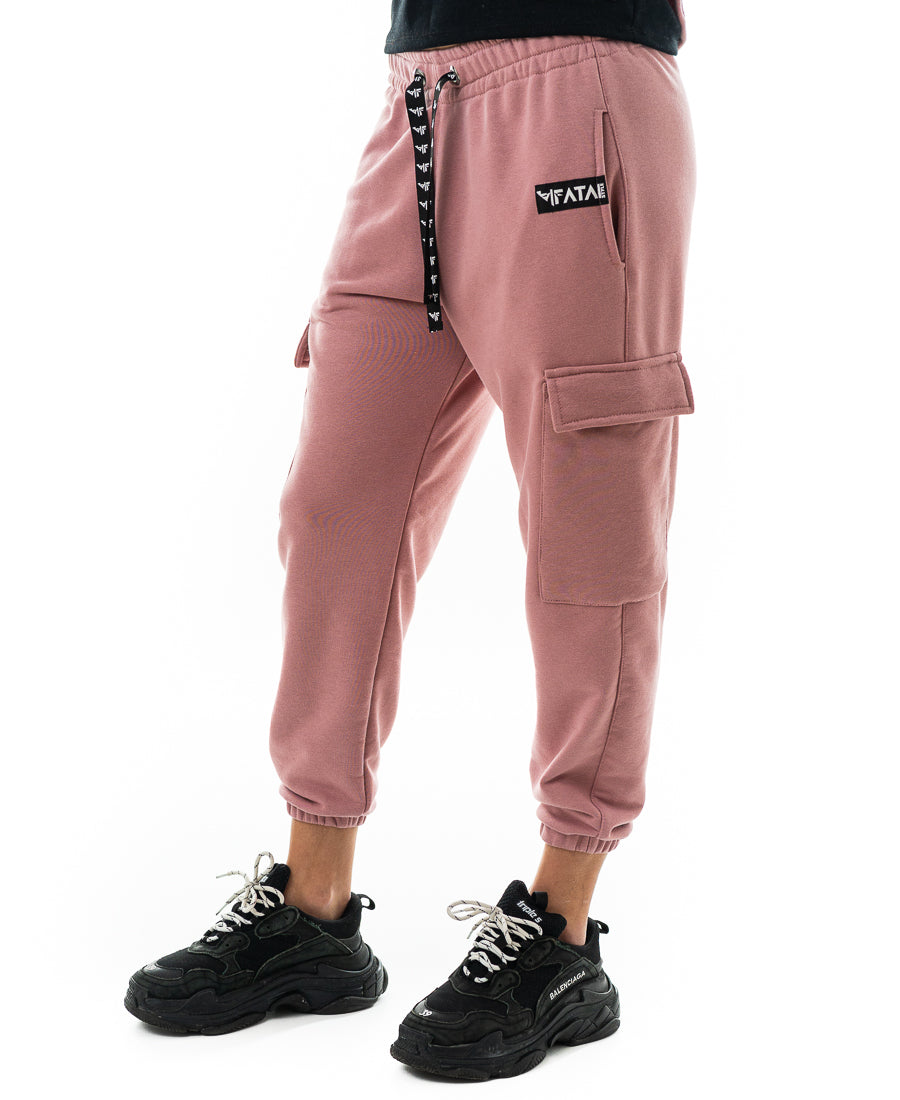 Pantaloni roz cu buzunare laterale si elastec la glezna