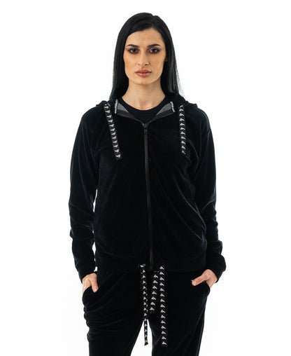 Bluza neagra de catifea cu spatele lung