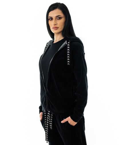 Bluza neagra de catifea cu spatele lung