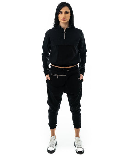 Compleu negru cu pantalon cu borseta (bluza+pantalon)