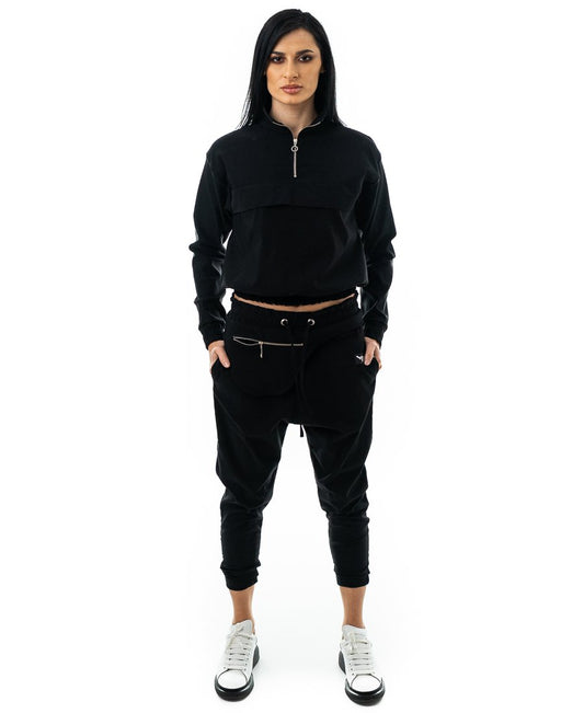 Compleu negru cu pantalon cu borseta (bluza+pantalon)