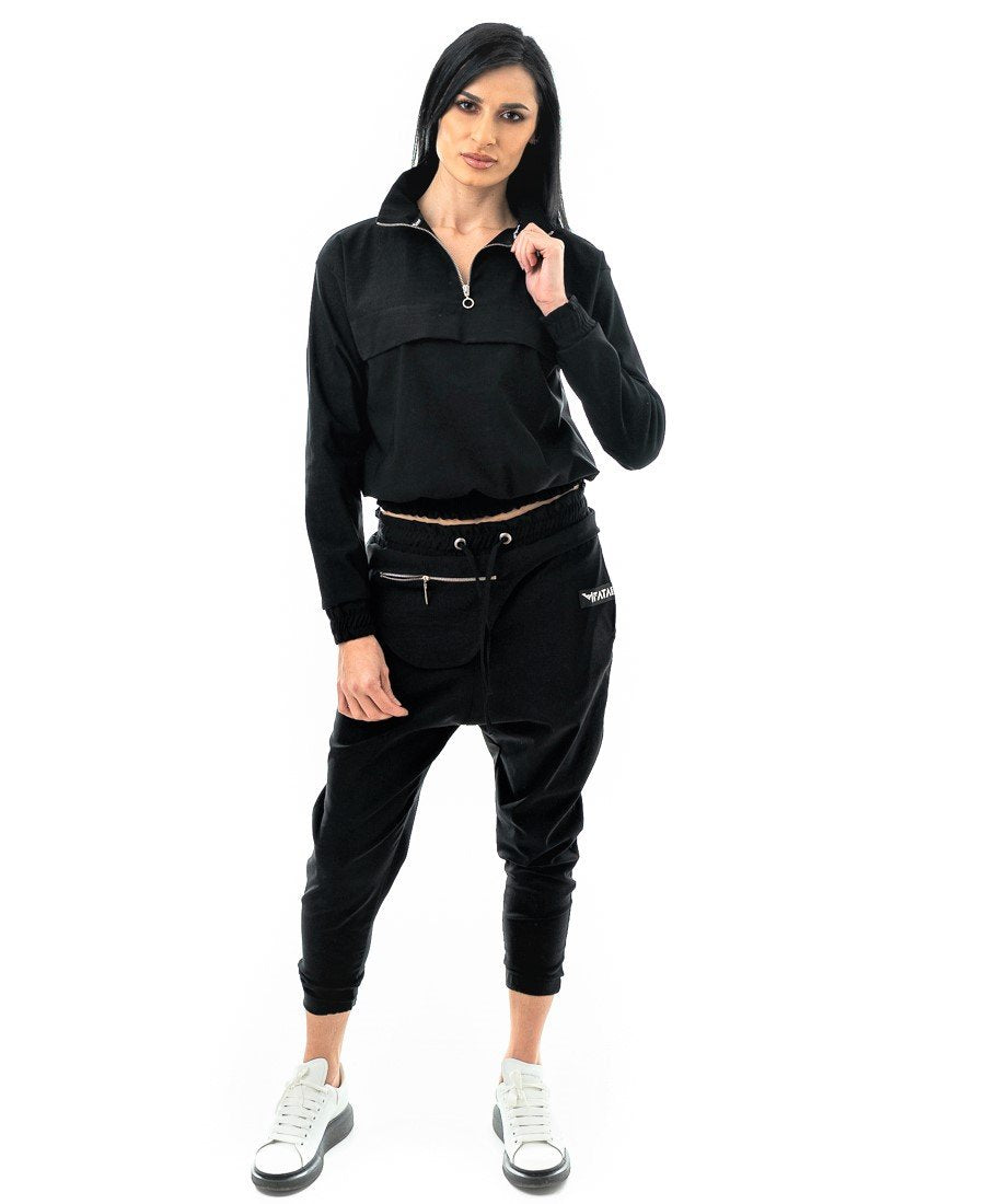 Compleu negru cu pantalon cu borseta (bluza+pantalon)