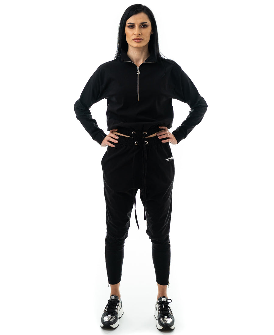 Compleu casual negru cu fermoare