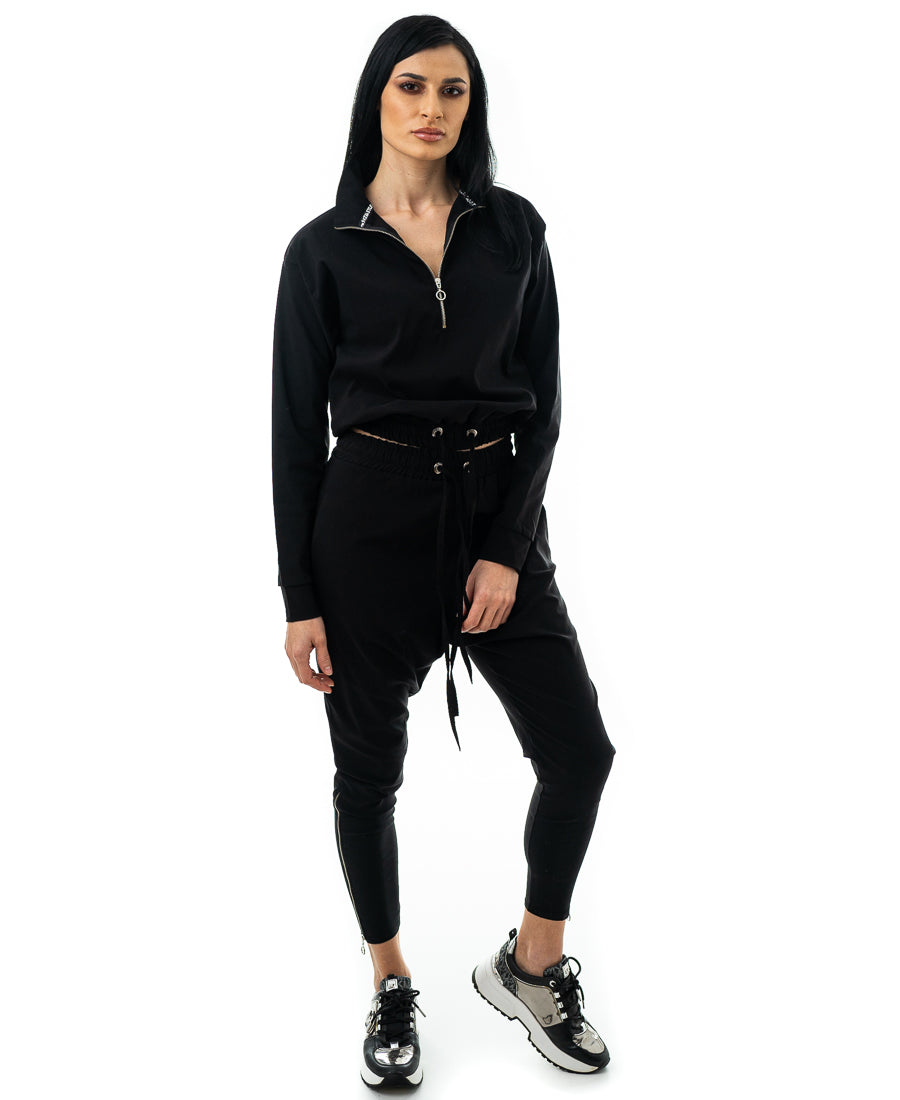 Compleu casual negru cu fermoare