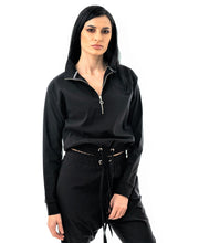 Încarcă imaginea în vizualizatorul Galerie, Bluza casual neagra cu guler si fermoar la gat
