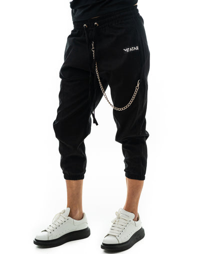 Compleu negru cu pantalon cu lant si tricou (bluza+pantalon)