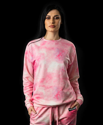 Bluza roz si alb cu maneca lunga