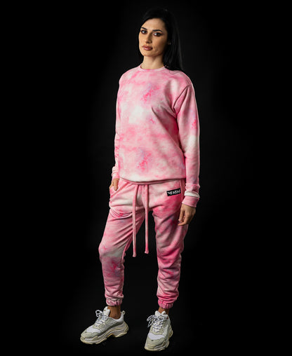 Trening dama roz si alb - bluza cu maneca lunga