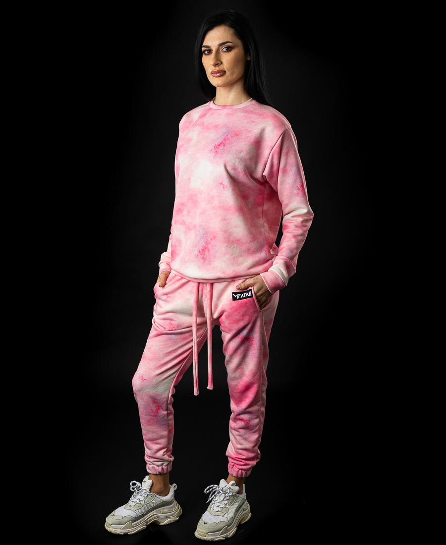 Trening dama roz si alb - bluza cu maneca lunga