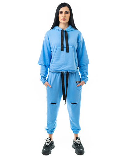 Trening dama bleu - bluza fara fermoar