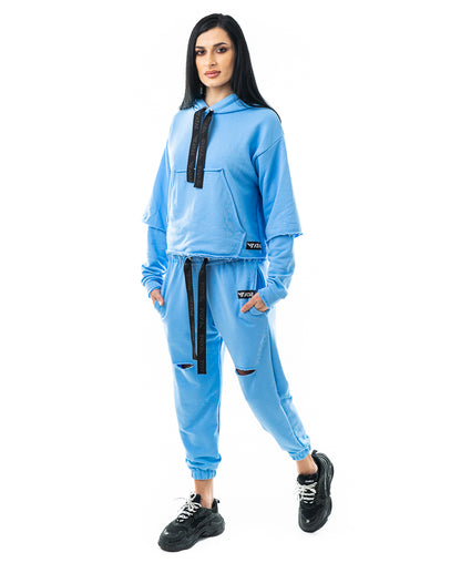 Trening dama bleu - bluza fara fermoar