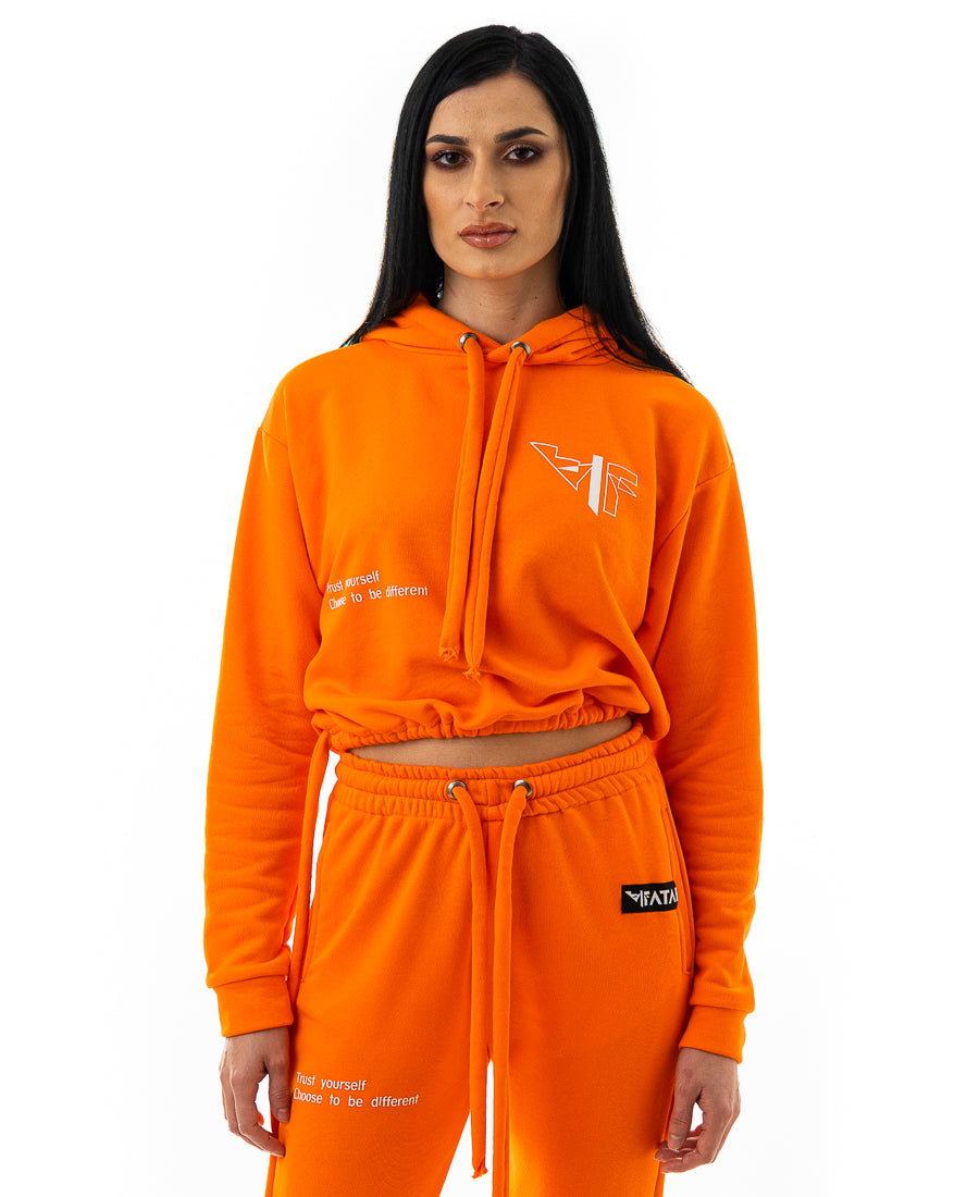 Bluza portocalie imprimata cu text si logo Fatai Style