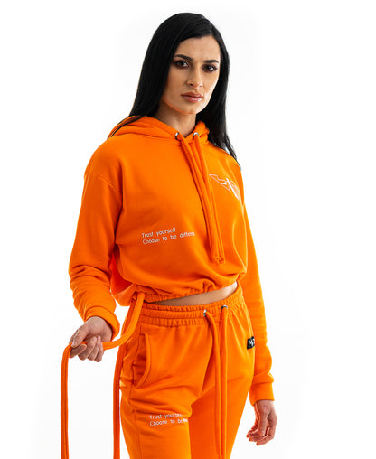 Bluza portocalie imprimata cu text si logo Fatai Style