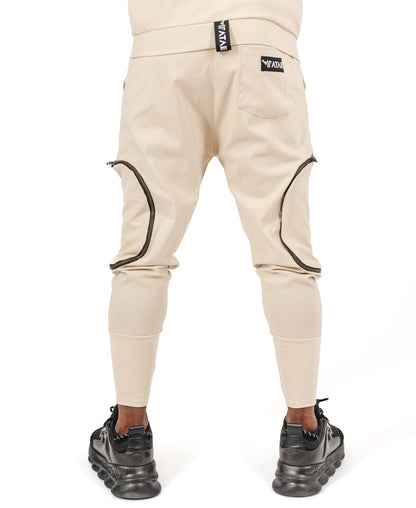Pantaloni crem cu buzunare laterale detasabile
