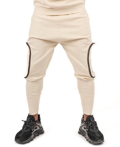 Pantaloni crem cu buzunare laterale detasabile