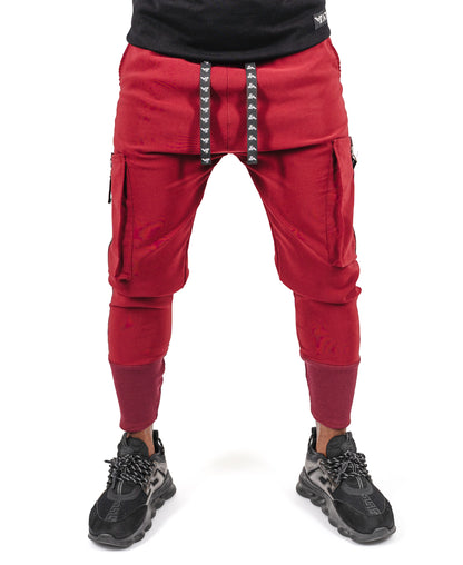 Pantaloni burgundy cu buzunare laterale si snur cu logo
