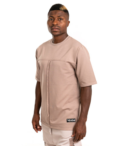 Tricou cappuccino oversize cu multiple taieturi